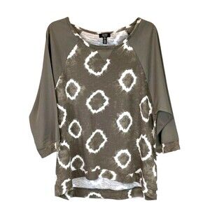 Jones NY Signature Mixed Media Top  Size L  Green Tie Dye  Boho Hippie